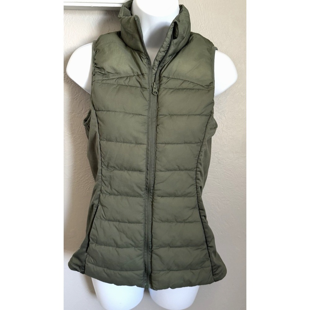 Savvi‎ Puffer Vest Womens Size Small Green Quilted pockets High Neck Full Zip